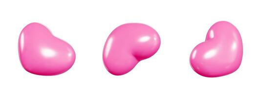 Pink heart shaped balloon 3d set from different angles with glossy surface and light reflections. vector