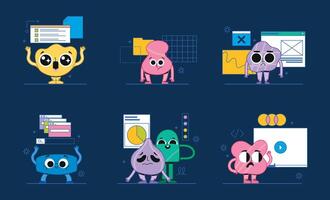 Cartoon Characters Interacting with Digital Elements vector