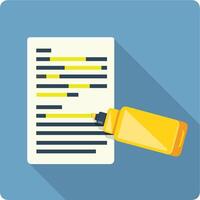 Yellow Highlighter Marker Lining and Checking Document - Color Flat Icon Illustration vector