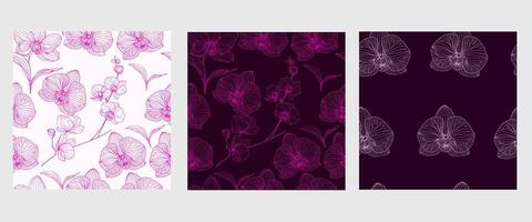 seamless pattern with flowers. Purple orchids collection patterns. Pink orchids. For wallpaper, botany pattern, packaging design, cards. vector