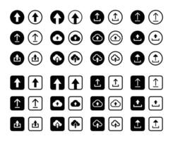 Round and Square Upload Arrow Icons Set vector