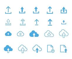 Blue Upload Arrow Icons Set vector