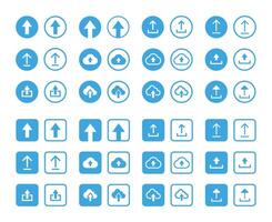 Blue Round and Square Upload Arrow Icons Set vector
