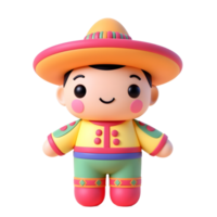 Adorable 3D Cartoon Boy in Mexican Sombrero png
