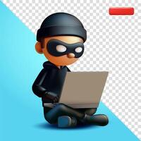 Thief using laptop, 3d. Suitable for security vector
