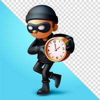 Thief carrying time clock, 3d. Suitable for security and business vector