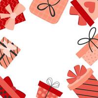 Valentines day frame with gift boxes and space for text vector