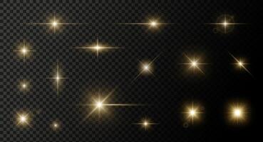 light effects set. Set of yellow glowing light burst on transparent background. Transparent glowing light sunlight effect for web design vector