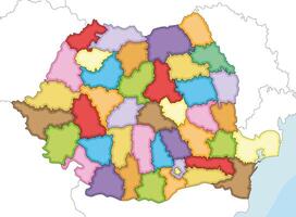 illustrated regional blank map of Romania with counties and administrative divisions, and neighbouring countries and territories. Editable and clearly labeled layers. vector