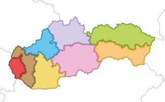 illustrated blank map of Slovakia or Slovak Republic with regions and administrative divisions, and neighbouring countries and territories. Editable and clearly labeled layers. vector
