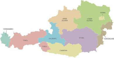 regional map of Austria with federal states or territories and administrative divisions. Editable and clearly labeled layers. vector