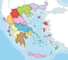 illustrated blank map of Greece with regions and administrative divisions, and neighbouring countries and territories. Editable and clearly labeled layers. vector