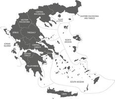 black and white map of Greece with regions or territories and administrative divisions. Editable and clearly labeled layers. vector