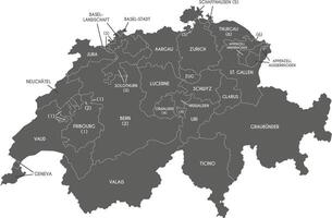 regional map of Switzerland with cantons or territories and administrative divisions. Editable and clearly labeled layers. vector