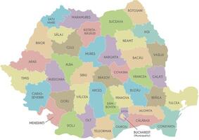 regional map of Romania with counties or territories and administrative divisions. Editable and clearly labeled layers. vector