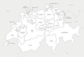 regional map of Switzerland with cantons and administrative divisions, and neighbouring countries and territories. Editable and clearly labeled layers. vector