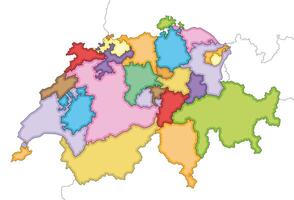 illustrated regional blank map of Switzerland with cantons and administrative divisions, and neighbouring countries and territories. Editable and clearly labeled layers. vector