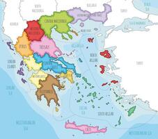 illustrated map of Greece with regions and administrative divisions, and neighbouring countries and territories. Editable and clearly labeled layers. vector