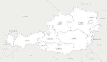 regional map of Austria with federal states and administrative divisions, and neighbouring countries and territories. Editable and clearly labeled layers. vector