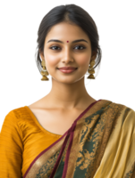 Indian woman dressed in traditional sari against transparent background for cultural studies, fashion portfolios, or promotional materials png