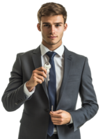 Real estate agent holding key against transparent background real estate and security-related contexts png