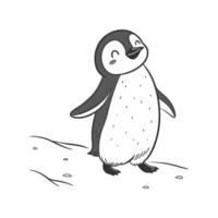 A penguin is standing on the ground in a coloring page vector