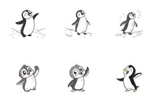 A set of penguins with different expressions vector