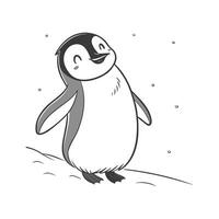 A penguin is standing in the snow with snow falling around him vector