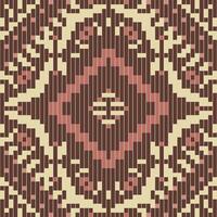 Pixel Arabic Carpet Patternfolk Embroidery, Aztec Geometric Ornament Print. Design for Carpet, Wallpaper, Clothing, Wrapping, Fabric vector