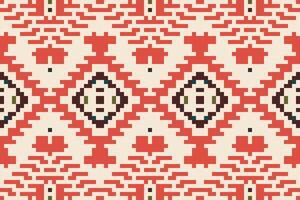 Ethnic Fabric Pixel Ethnic Motifs Patternfolk Embroidery, Aztec Geometric Ornament Print. Design for Carpet, Wallpaper, Clothing, Wrapping, Fabric vector