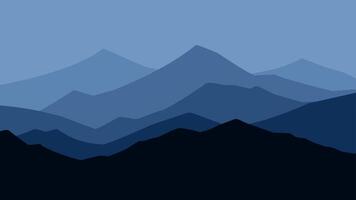 Landscape of mountain range scenery. Panoramic view of mountain peaks and ridges. Illustration of scenic landscape with majestic mountain range and ridges under dark blue sky vector
