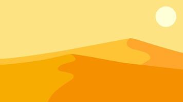 Landscape scenery of sand desert with dunes. Panoramic view of sahara desert at noon with sun and towering dunes. Illustration of scenic arid desert with hot weather vector