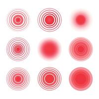 Set of red pain circle isolated of white background. Red symbol and of localizated pain place. Pain medical red circles. vector