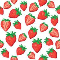 Seamless pattern with strawberries isolated on a white background. Pattern with whole and pieces of strawberries. Gift wrapping, wrapping paper. vector