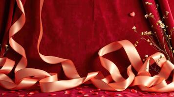 Romantic Valentine setup featuring velvet backdrop and luxurious details photo