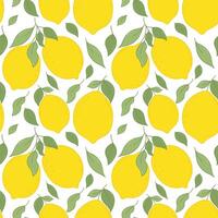 Lemon Seamless Pattern, Hand Drawn with Outline. Colorful fresh citrus, lemons pattern. Cartoon summer citrus fruit backdrop for fabrics, wallpaper, prints, juice and vitamin products. vector