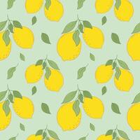 Hand Drawn Outline Lemon Fruits Seamless Pattern. Colorful fresh citrus, lemons pattern. Cartoon summer citrus fruit backdrop for fabrics, wallpaper, prints, juice and vitamin products. vector