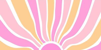 Abstract sunburst background with soft pastel pink, yellow, and orange wavy lines, reminiscent of retro 70s design, modern minimalism vector