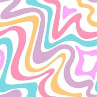 Abstract seamless pattern with wavy pastel colored lines in pink, blue, yellow, and purple on a white background, creating a retro and playful design vector