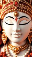 serene white statue with intricate gold and red jewelry photo