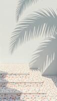 three-step terrazzo platform with palm leaf shadows photo