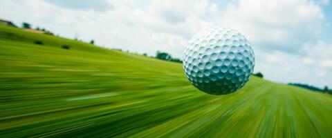ball in motion blur over lush green field photo
