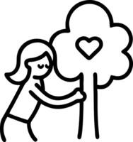 Young woman hugging a tree in forest representing love for nature protection against deforestation pollution and climate change concept as Young woman hugging a tree in forest repr Clean Set 2 vector