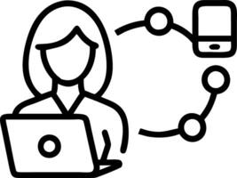 woman using smartphone laptop cyber security connected devices personal data security concept as Professional woman interacts with her smartphone and laptop securing personal data Clean vector