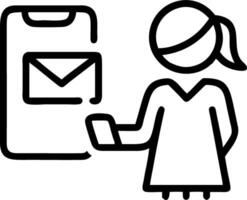 Woman checking inbox and pending emails on smartphone symbolizes communication and efficiency in workplace correspondence concept as Highlights digital communication tools for man Clean vector