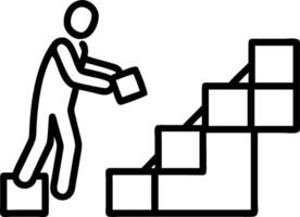 Woman arranges wood blocks into step stairs on blue paper symbolizing business growth process success and strategic planning concept as Illustrates systematic growth emphasizing w Clean vector