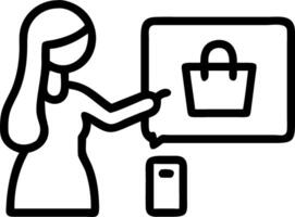 woman browsing online store wide variety products available concept as A woman explores an online store with a wide variety of products displayed emphasizing the convenience and di Clean vector