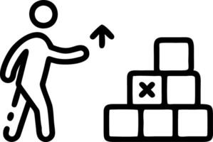 Woman arranging wood blocks with business strategy icons symbolizes planning and actionable goals for workplace success concept as Depicts the importance of structured planning an Clean vector