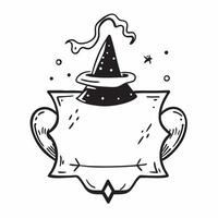 Witch Hat and Cauldron Border with Halloween Party Wording concept as A magical border frame featuring a witch hat and cauldron perfect for Halloween party invitations The words H Clean vector