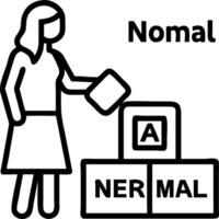 Woman arranges wooden cubes with NEW NORMAL symbolizing adaptation and business resilience post pandemic concept as Highlights changes in workplace strategies and social practices Clean vector